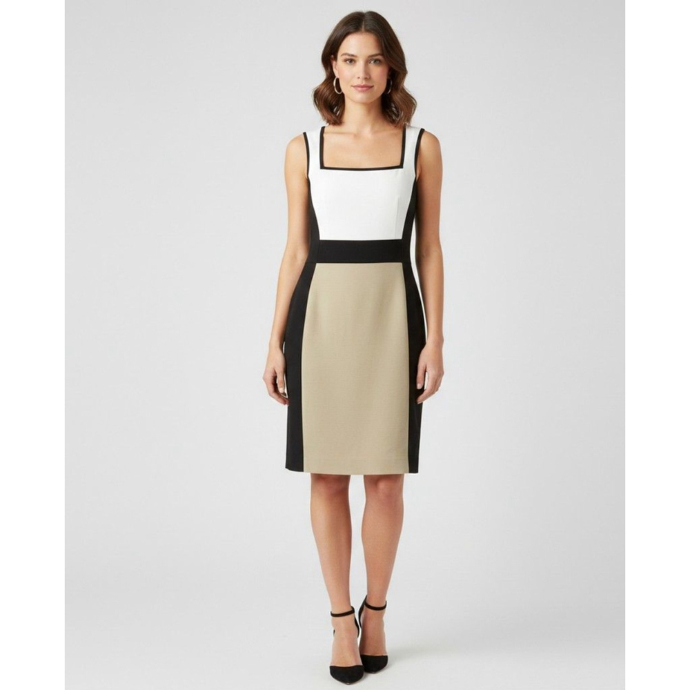 Banana Republic Colorblock Sheath Dress Size 2 Black White Beige